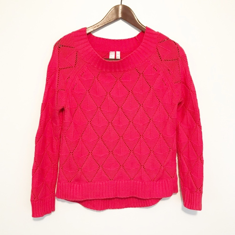 LAST CALL Berry Pink Knit Sweater Open Pointelle
